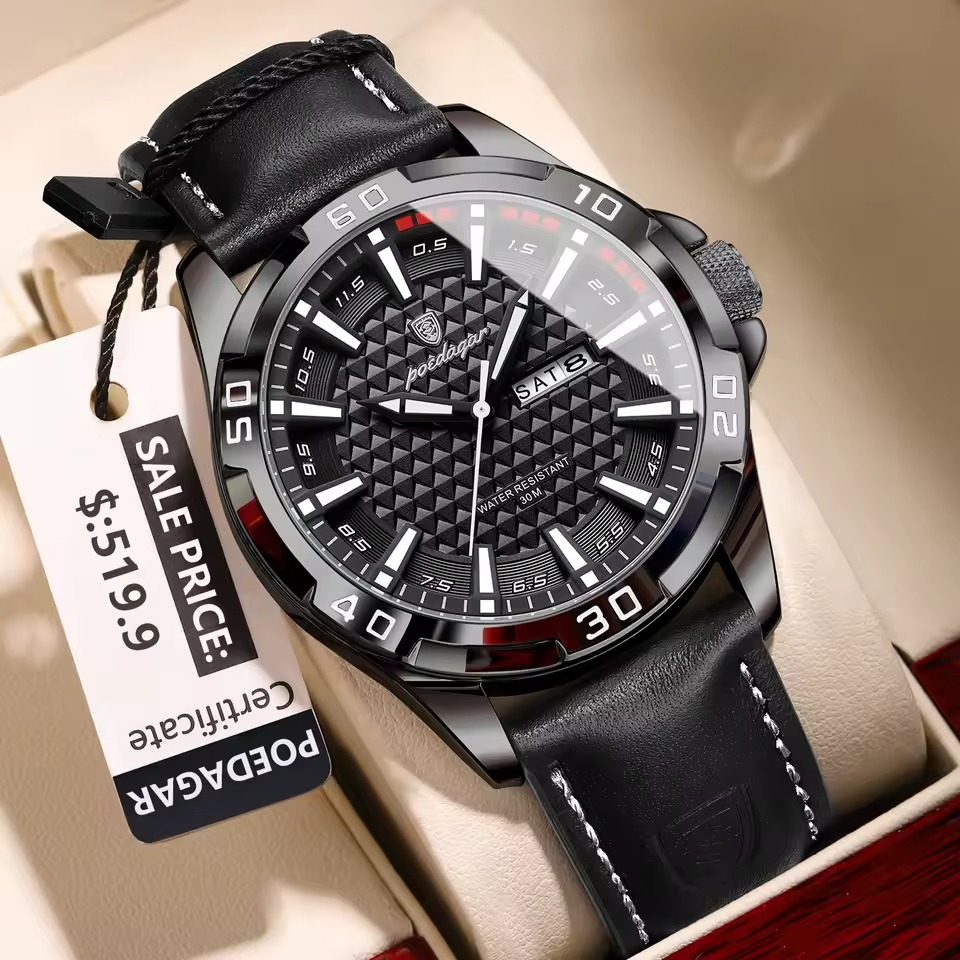 POEDAGAR-895-Luxury-Sports-Waterproof-Mens-Watch-Black Poedagor 895 Orginal Watch For Man-Full Black - Image 1