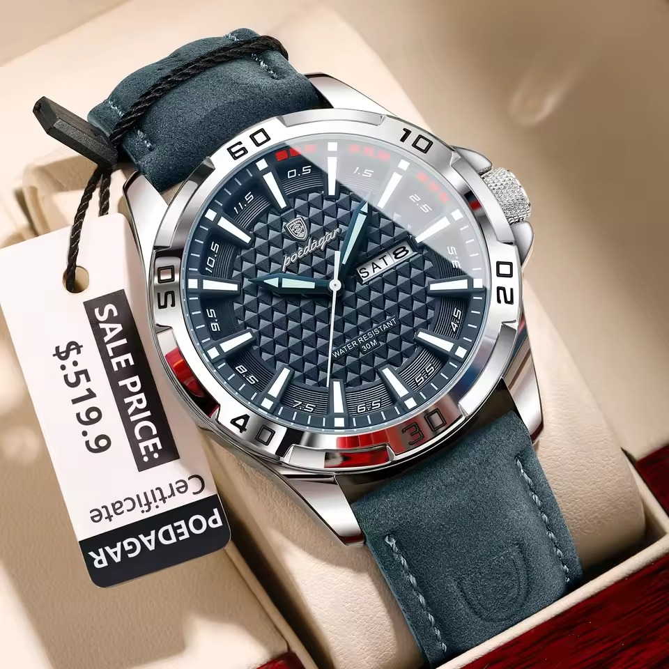 POEDAGAR-895-Luxury-Sports-Waterproof-Mens-Watch-blue Poedagor 895 Orginal Watch For Man-Navy Blue - Image 1