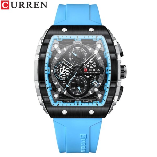 CURREN 8442 Multi-function Chronograph Men Watch Silicone Band Sports Quartz Watches-Rose Gold & Blue