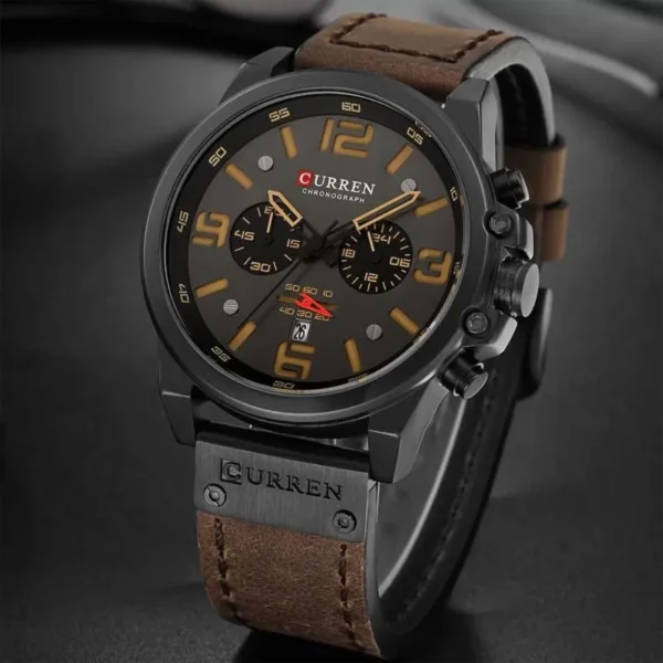 Orginal Curren 8314 Leather Wrist Watch For Men–Brown and Gray