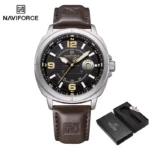 Naviforce 8078 Watch For Men-Coffee Silver Black