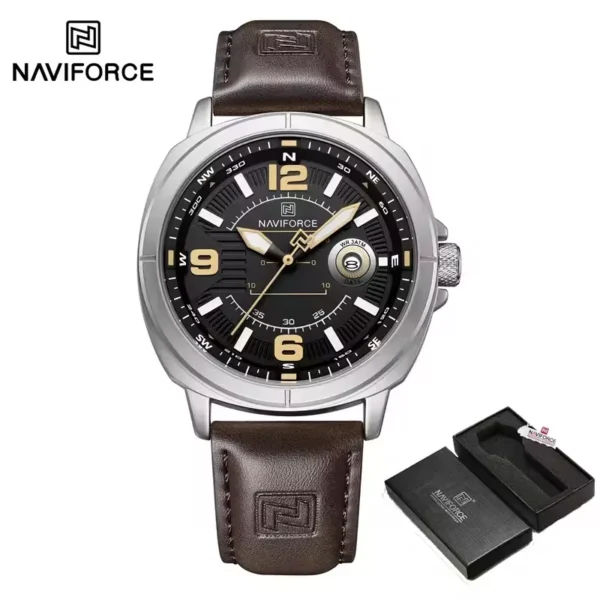 Naviforce 8078 Watch For Men-Coffee Silver Black