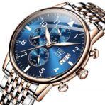 OLEVS 2869 Luxury Chronograph Stainless Steel Business Series Men’s Wristwatch- Silver Blue - Image 3