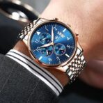OLEVS 2869 Luxury Chronograph Stainless Steel Business Series Men’s Wristwatch- Silver Blue - Image 2