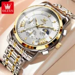 OLEVS 2892 Chronograph Luxury Mens Watch-Golden Silver and White