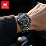 OLEVS 2987 Men’s Stainless Steel Luxury Quartz Watch-Full Black - Image 2