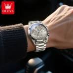 OLEVS 2987 Men’s Stainless Steel Luxury Quartz Watch-Silver and Gray - Image 2