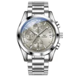 OLEVS 2987 Men’s Stainless Steel Luxury Quartz Watch-Silver and Gray