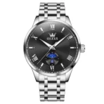 OLEVS 3638 Mens Quartz Moonphase Watch-Silver and Black