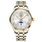 OLEVS 3638 Mens Quartz Moonphase Watch-Golden Silver and Blue