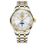 OLEVS 3638 Mens Quartz Moonphase Watch-Golden Silver and Blue