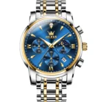 OLEVS 3639 ChronoSport Watch For Men-Golden Silver and Blue