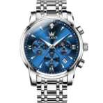 OLEVS 3639 ChronoSport Watch For Men-Full Silver and Blue