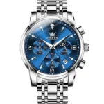 OLEVS 3639 ChronoSport Watch For Men-Full Silver and Blue