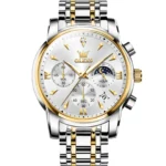 OLEVS 3639 ChronoSport Watch For Men-Golden Silver and White