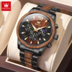 OLEVS 3645 Wooden Chronograph Stainless Steel Men’s Watch-Black