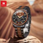 OLEVS 3645 Wooden Chronograph Stainless Steel Men’s Watch-Black - Image 2