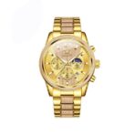 OLEVS 3645 Wooden Chronograph Stainless Steel Men’s Watch-Gold
