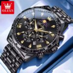 OLEVS 3653 Moon Phase Chronograph Stainless Steel Men’s Watch-Black