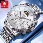 OLEVS 3653 Moon Phase Chronograph Stainless Steel Men’s Watch-Silver