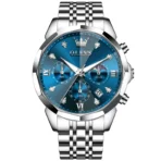 OLEVS 3670 Multifunction Dial Mens Quartz Watch-Full Silver Blue