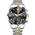 OLEVS 3670 Multifunction Dial Mens Quartz Watch-Golden Silver and Black