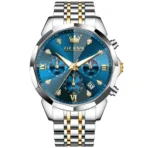 OLEVS 3670 Multifunction Dial Mens Quartz Watch-Golden Silver and Blue