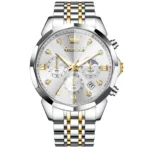 OLEVS 3670 Multifunction Dial Mens Quartz Watch-Golden Silver and White