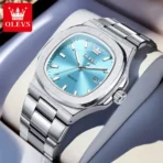 OLEVS 3696 Luxury Mens Quartz Watch-Silver and Sky Blue - Image 2