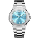 OLEVS 3696 Luxury Mens Quartz Watch-Silver and Sky Blue
