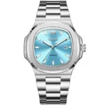 OLEVS 3696 Luxury Mens Quartz Watch-Silver and Sky Blue