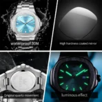 OLEVS 3696 Luxury Mens Quartz Watch-Silver and Sky Blue - Image 3