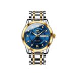 OLEVS 5513 Stainless Steel Luminous Quartz Men watch- Silver Gold & Blue