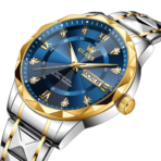Olevs 5609 Watch For Men-Sliver Gold Blue