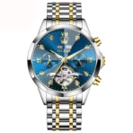OLEVS 6621 Mens Automatic Chronograph Watch-Golden Silver and Blue