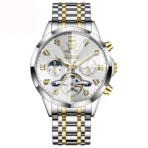 OLEVS 6621 Mens Automatic Chronograph Watch-Golden Silver and White