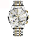 OLEVS 6620 Mens Automatic Chronograph Watch-Golden Silver and White