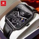 OLEVS 9914 Classic Leather Strap Men’s Watch-Black