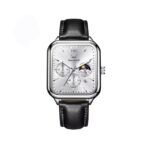 OLEVS 9914 Classic Leather Strap Men’s Watch-Silver - Image 2