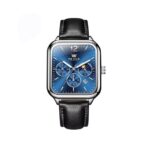 OLEVS 9914 Classic Leather Strap Men’s Watch-Silver Blue - Image 2