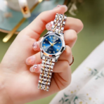 OLEVS 9931 Watch For Woman-Golden Silver and Blue