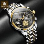 Olevs 2859 Luxury Business Chronograph Men’s Watch – Silver Gold & Black - Image 2