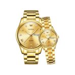 Olevs 5563 Couple Wrist Watch-Golden