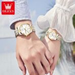Olevs 5563 Couple Wrist Watch-Golden Silver White - Image 2