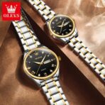 Olevs 5563 Couple Wrist Watch-Golden Silver Black - Image 2