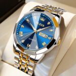 Olevs 9931 New luxury Fashion stainless steel imported quartz movement wrist-watch for Men- Silver Blue