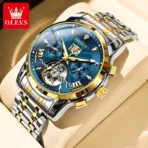 Olevs 9965 Automatic Mechanical Watch for Men-Golden Silver and Blue - Image 2