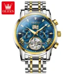 Olevs 9965 Automatic Mechanical Watch for Men-Golden Silver and Blue