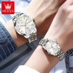 Olves 9931 Couple Watch-Golden Silver and White - Image 2