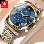 OLEVS 2892 Chronograph Luxury Mens Watch-Golden Silver and Blue